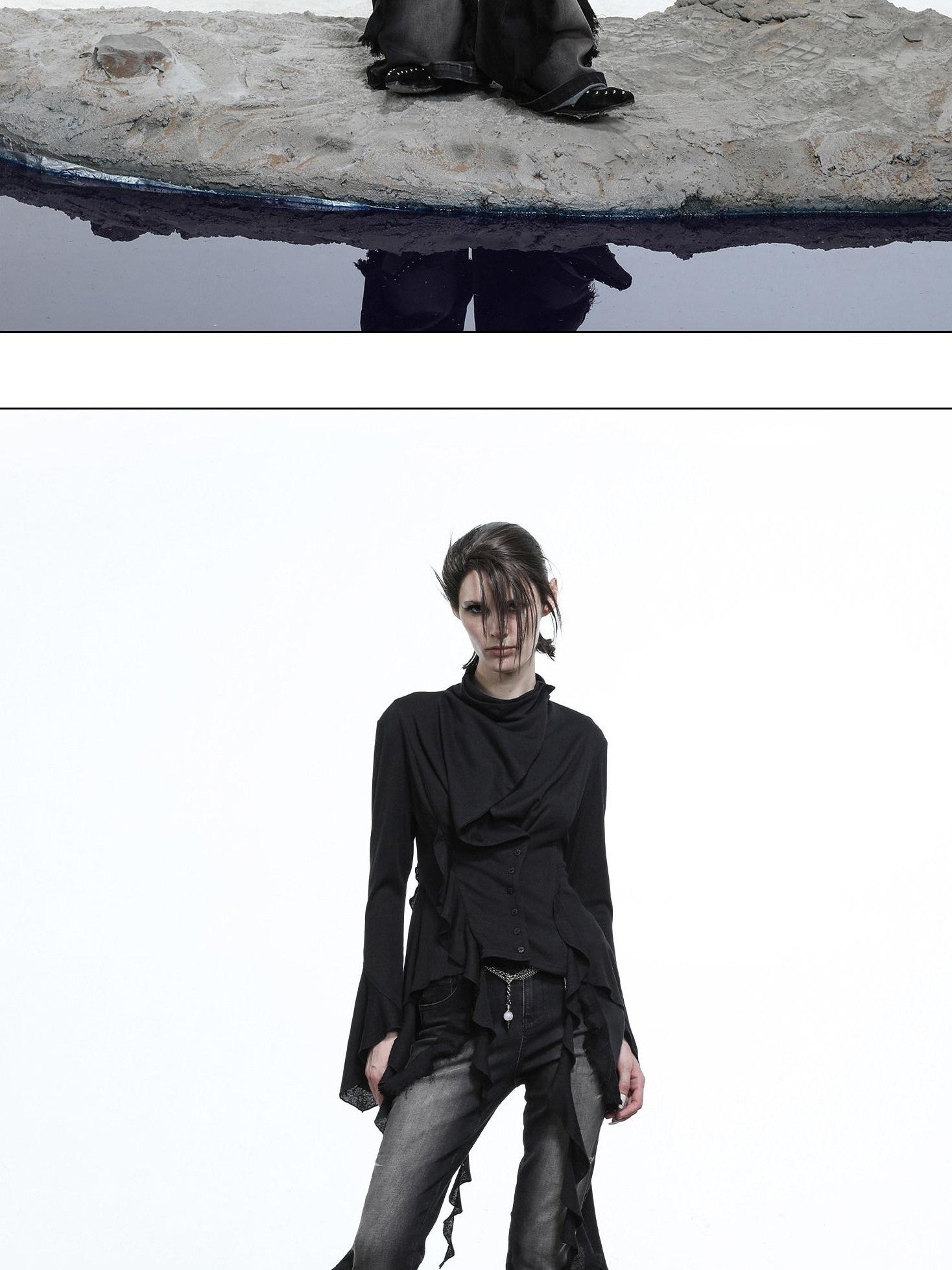 NORTH NODE Heavy Wash Ruffle Spliced Patchwork Punk Women&