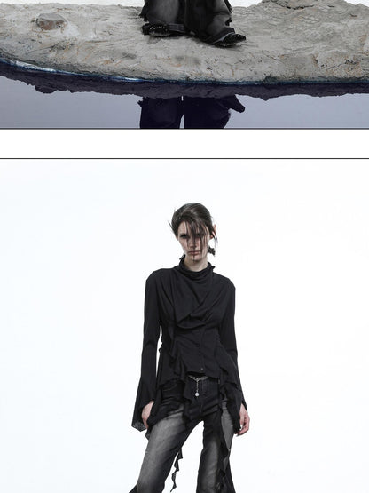 NORTH NODE Heavy Wash Ruffle Spliced Patchwork Punk Women&