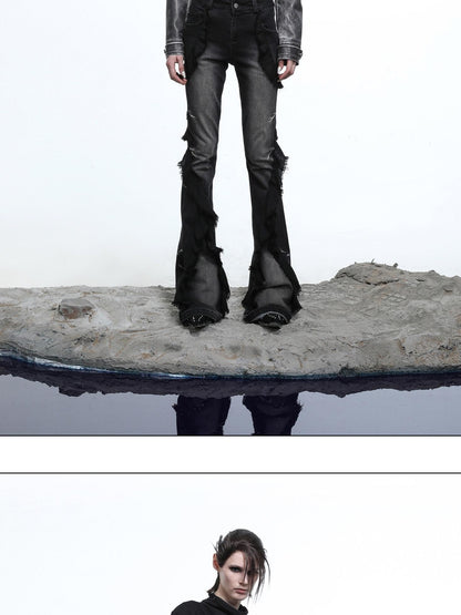 NORTH NODE Heavy Wash Ruffle Spliced Patchwork Punk Women&