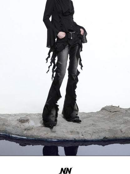 NORTH NODE Heavy Wash Ruffle Spliced Patchwork Punk Women&