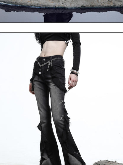 NORTH NODE Heavy Wash Ruffle Spliced Patchwork Punk Women&