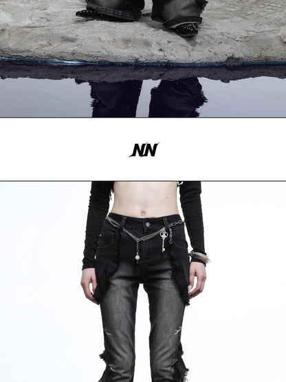 NORTH NODE Heavy Wash Ruffle Spliced Patchwork Punk Women&