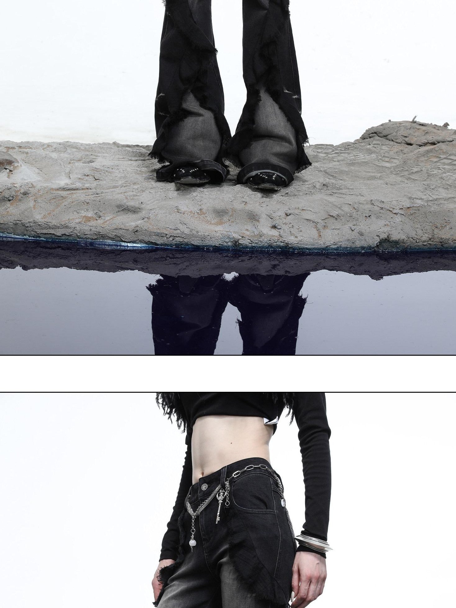 NORTH NODE Heavy Wash Ruffle Spliced Patchwork Punk Women&