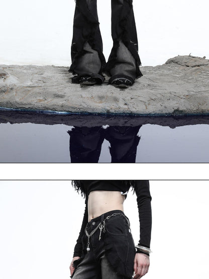 NORTH NODE Heavy Wash Ruffle Spliced Patchwork Punk Women&