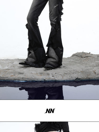 NORTH NODE Heavy Wash Ruffle Spliced Patchwork Punk Women&