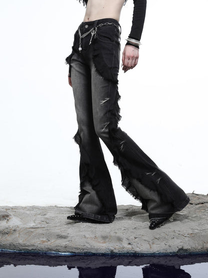 NORTH NODE Heavy Wash Ruffle Spliced Patchwork Punk Women&