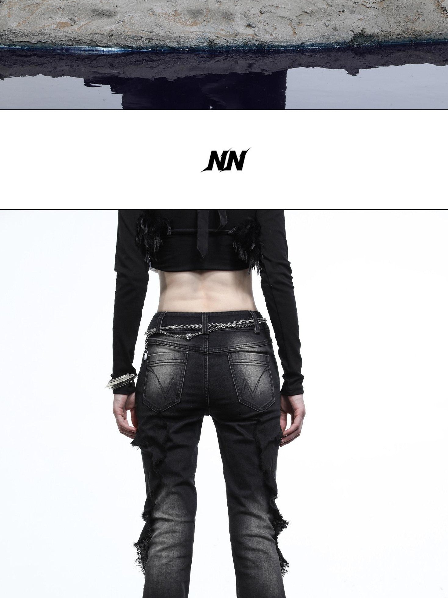 NORTH NODE Heavy Wash Ruffle Spliced Patchwork Punk Women&