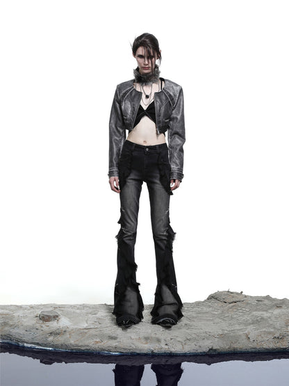 NORTH NODE Heavy Wash Ruffle Spliced Patchwork Punk Women&
