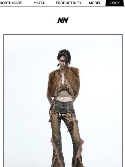 NORTH NODE Heavy Wash Ruffle Spliced Patchwork Punk Women&
