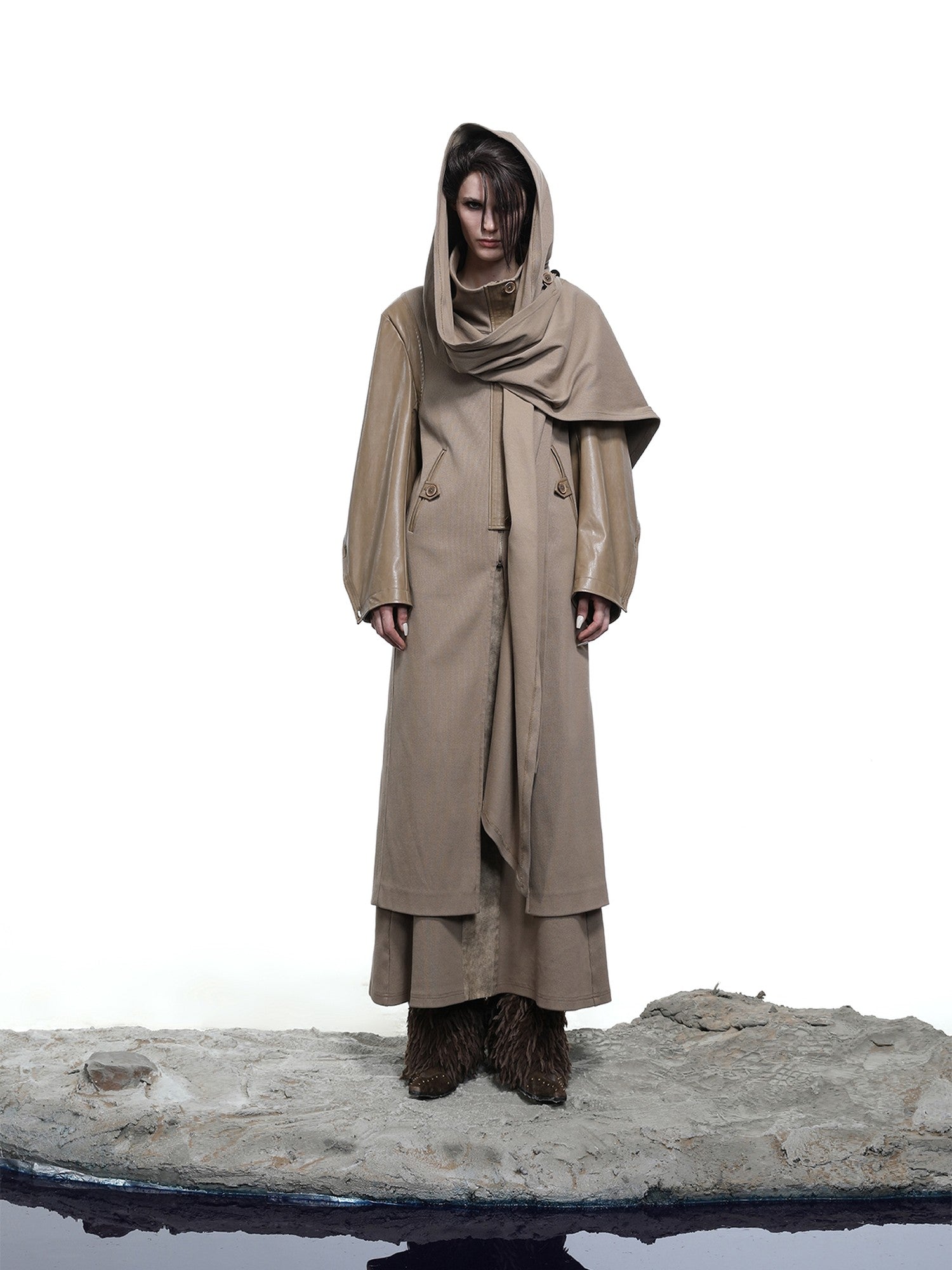 NORTH NODE High Collar Patchwork Pu Texture Women&