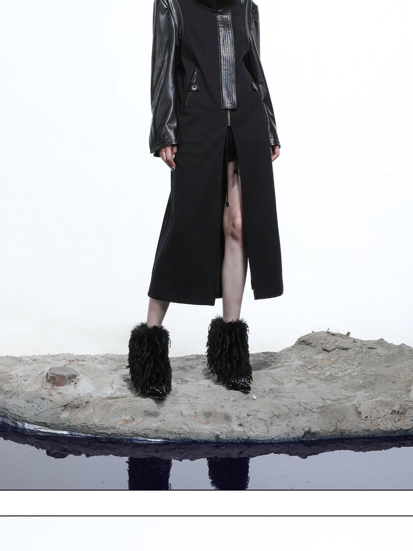 NORTH NODE High Collar Patchwork Pu Texture Women&