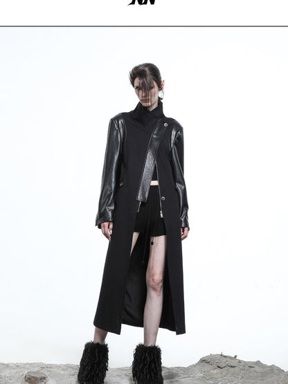 NORTH NODE High Collar Patchwork Pu Texture Women&