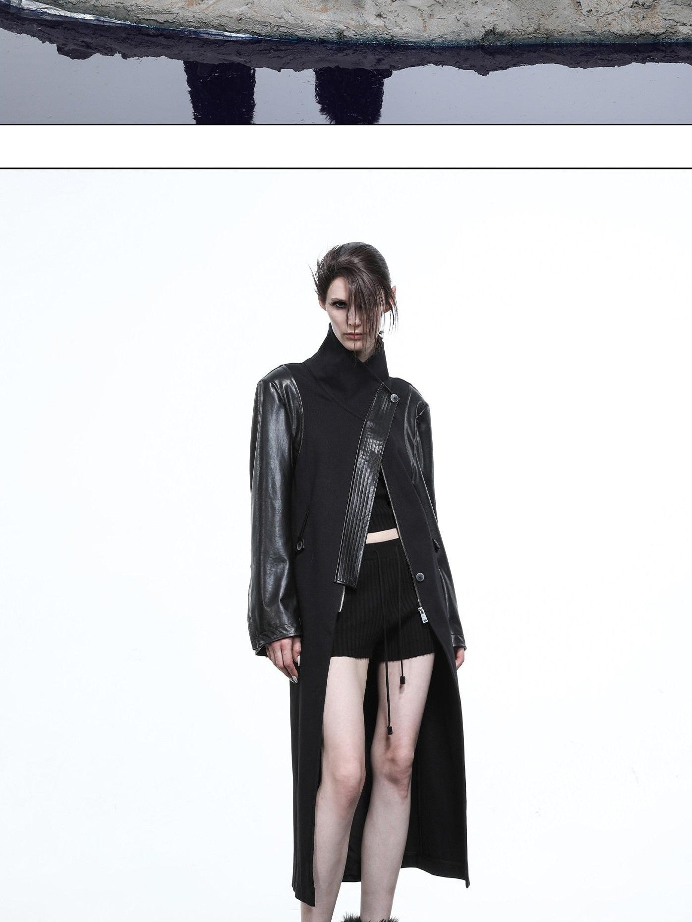 NORTH NODE High Collar Patchwork Pu Texture Women&
