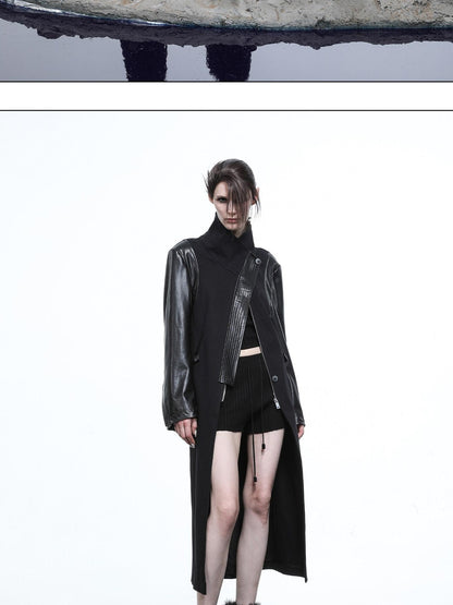 NORTH NODE High Collar Patchwork Pu Texture Women&