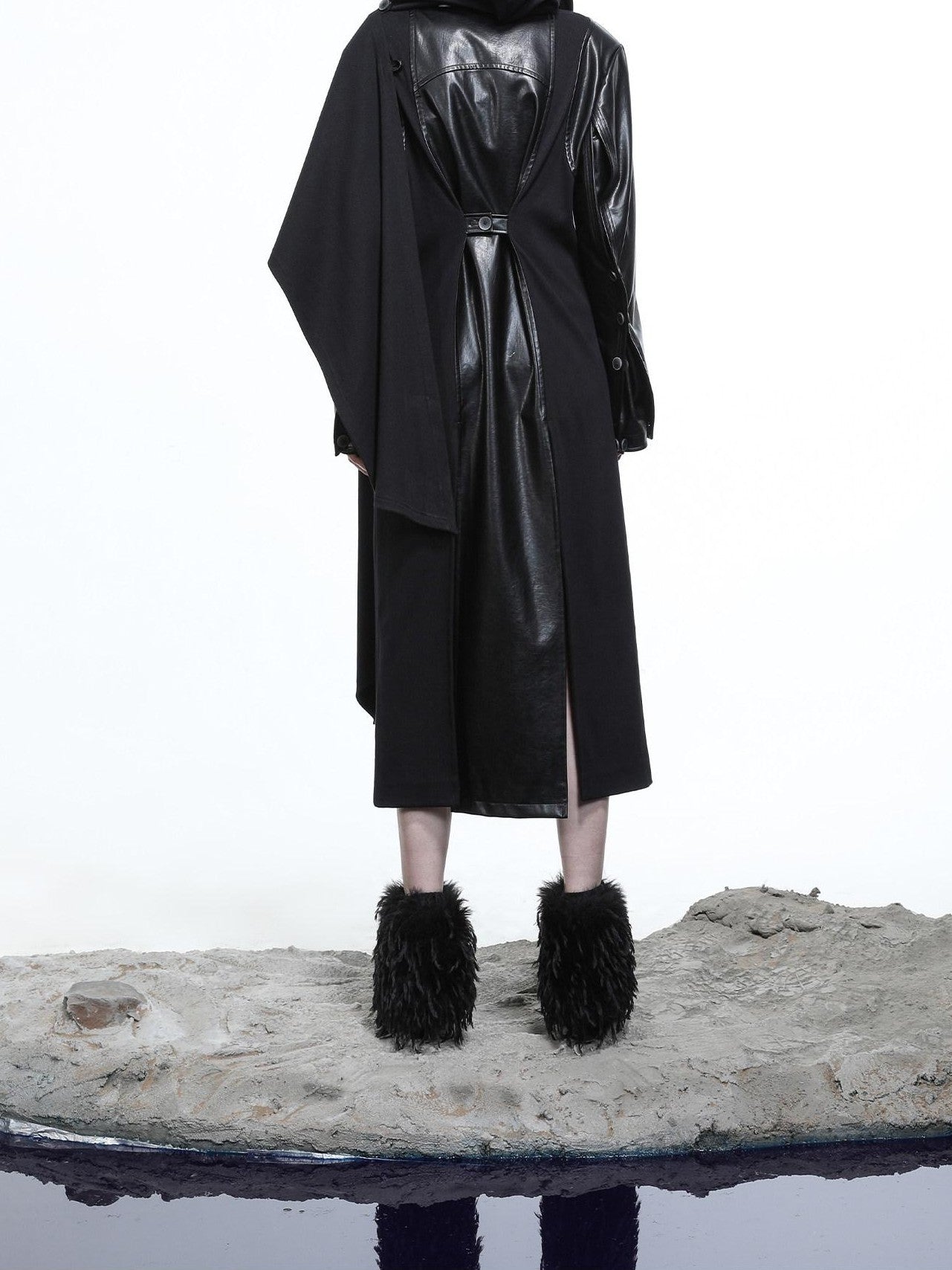 NORTH NODE High Collar Patchwork Pu Texture Women&