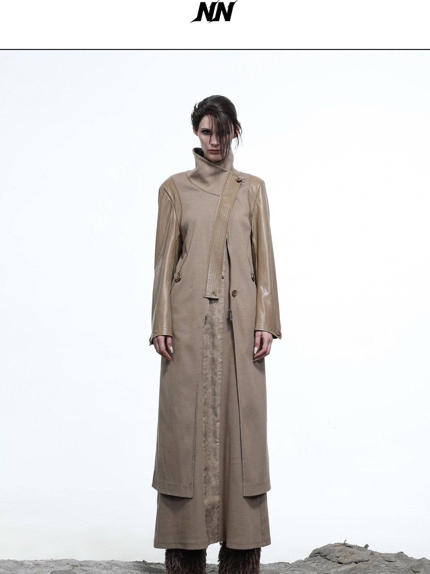 NORTH NODE High Collar Patchwork Pu Texture Women&