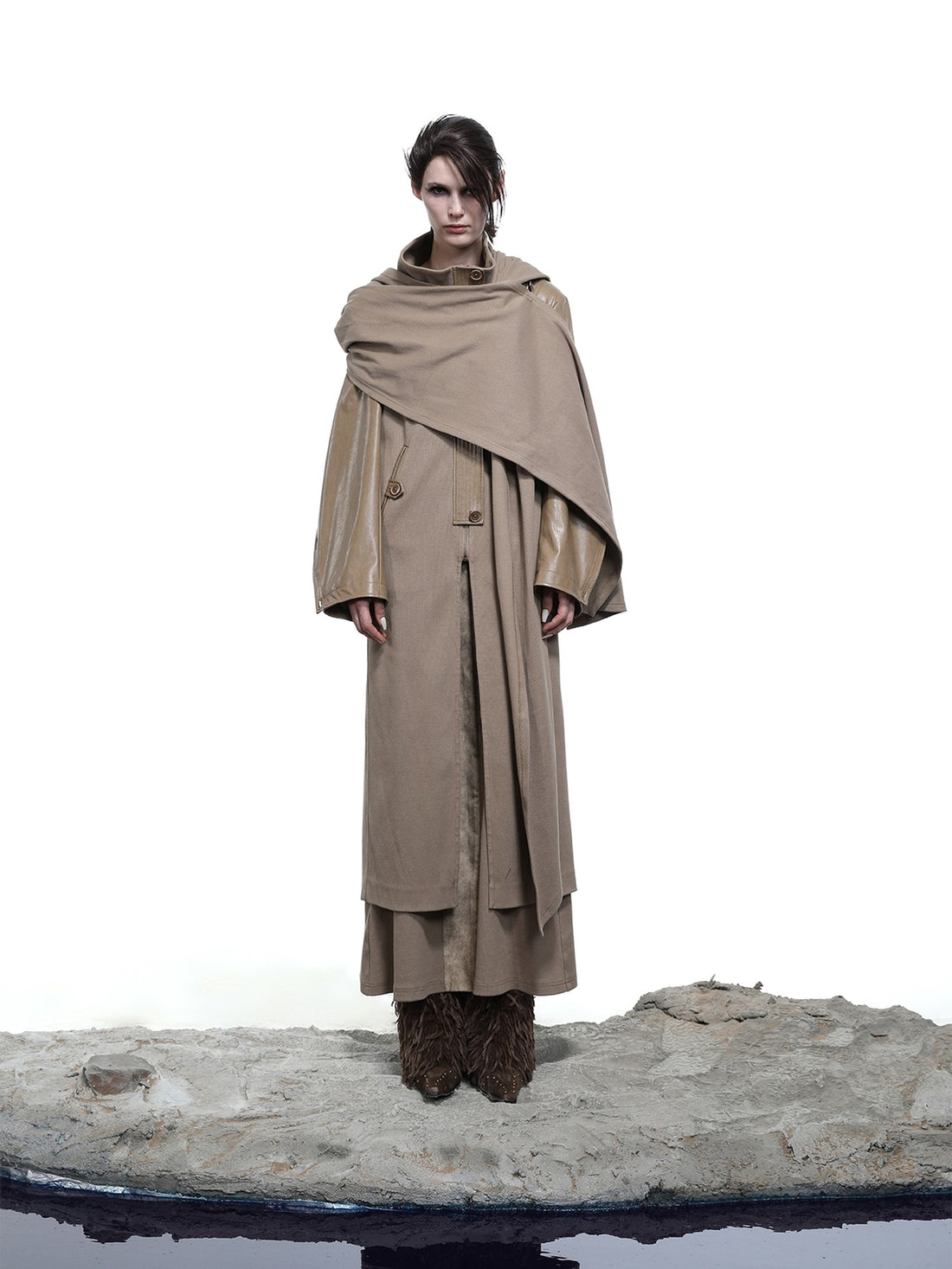 NORTH NODE High Collar Patchwork Pu Texture Women&