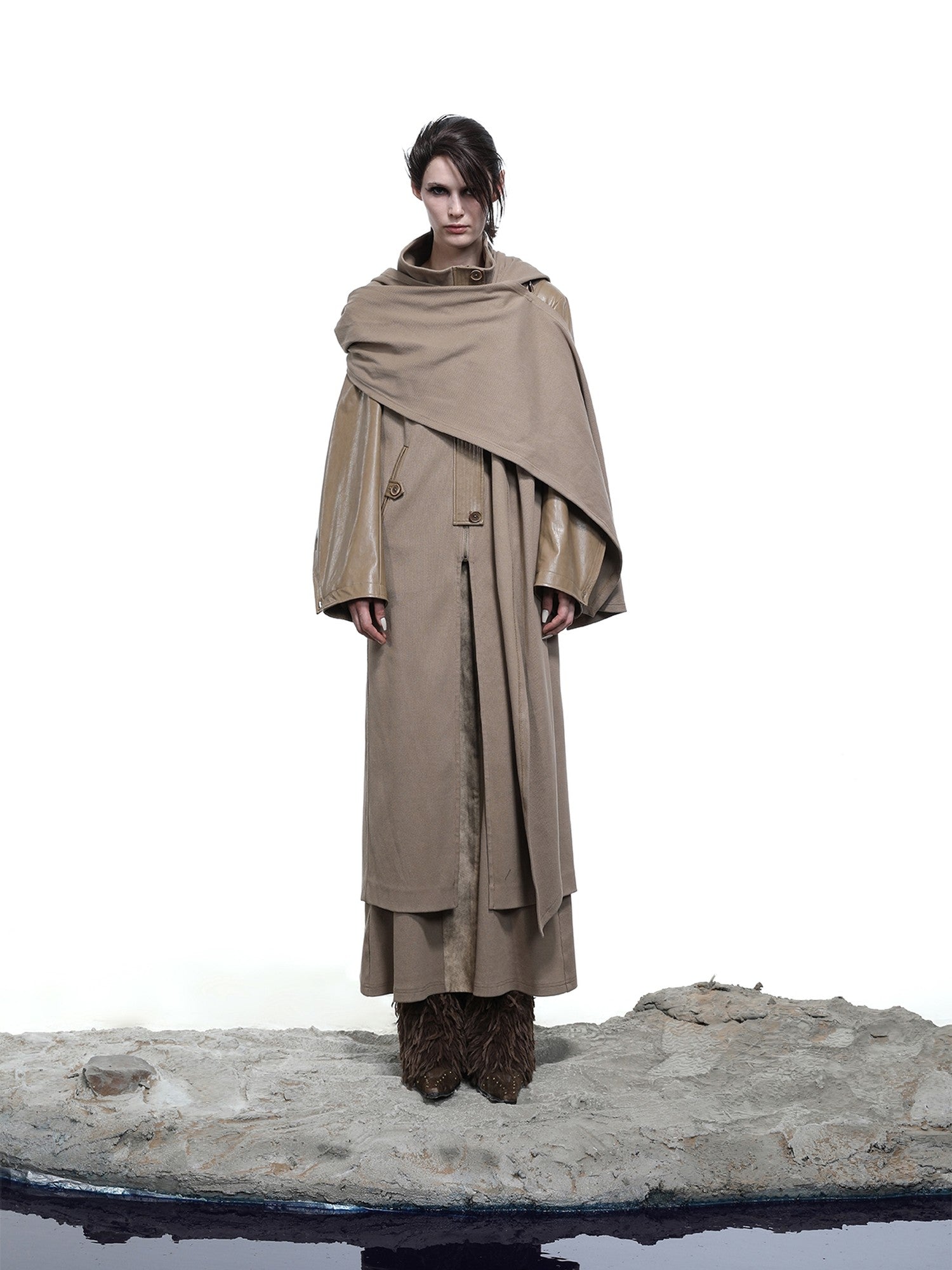 NORTH NODE High Collar Patchwork Pu Texture Women&
