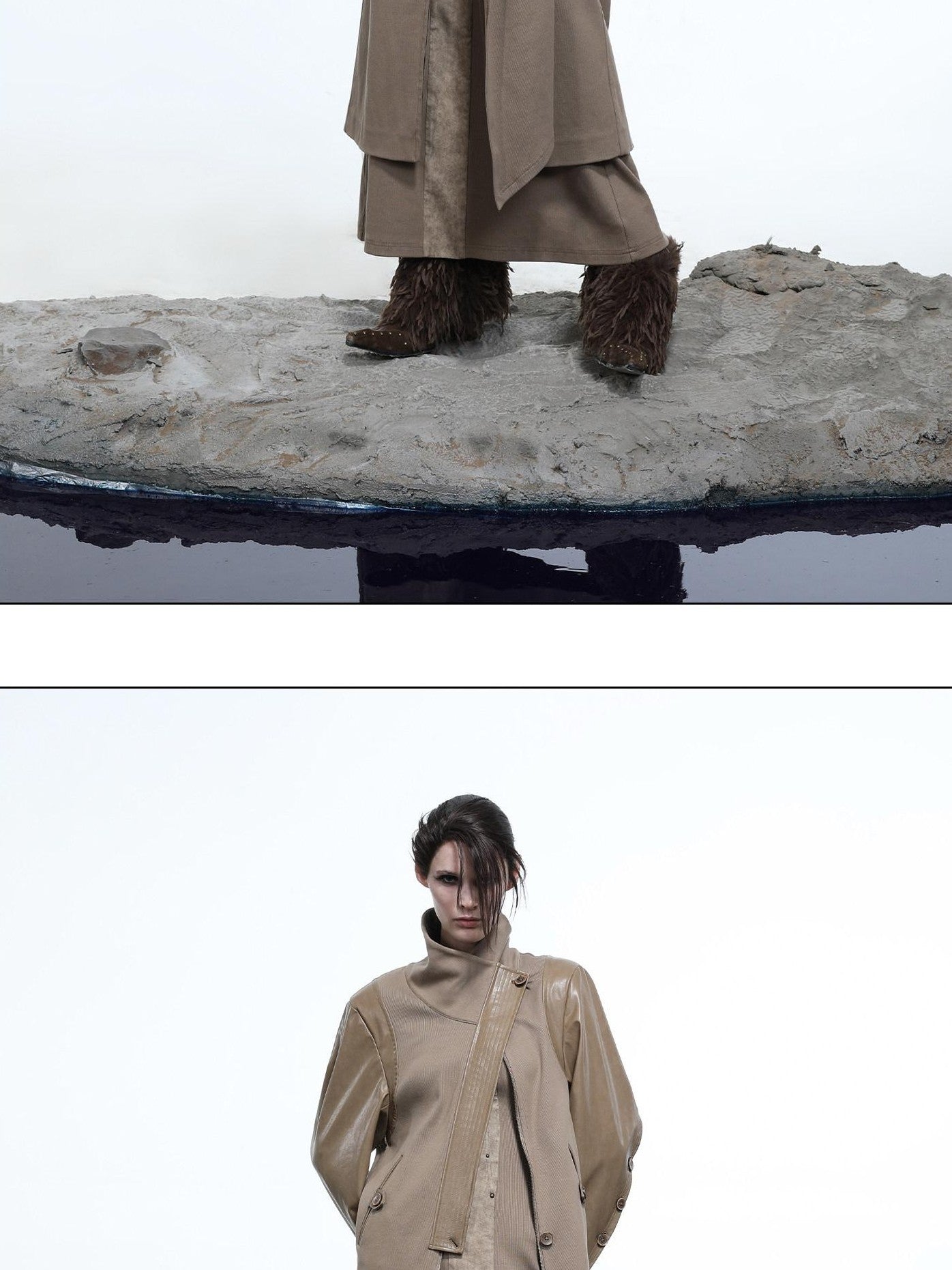 NORTH NODE High Collar Patchwork Pu Texture Women&