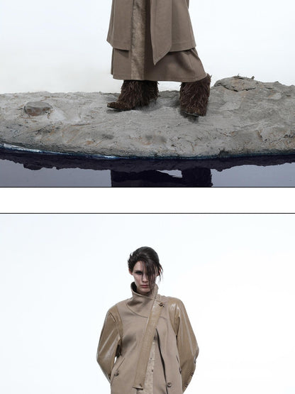 NORTH NODE High Collar Patchwork Pu Texture Women&