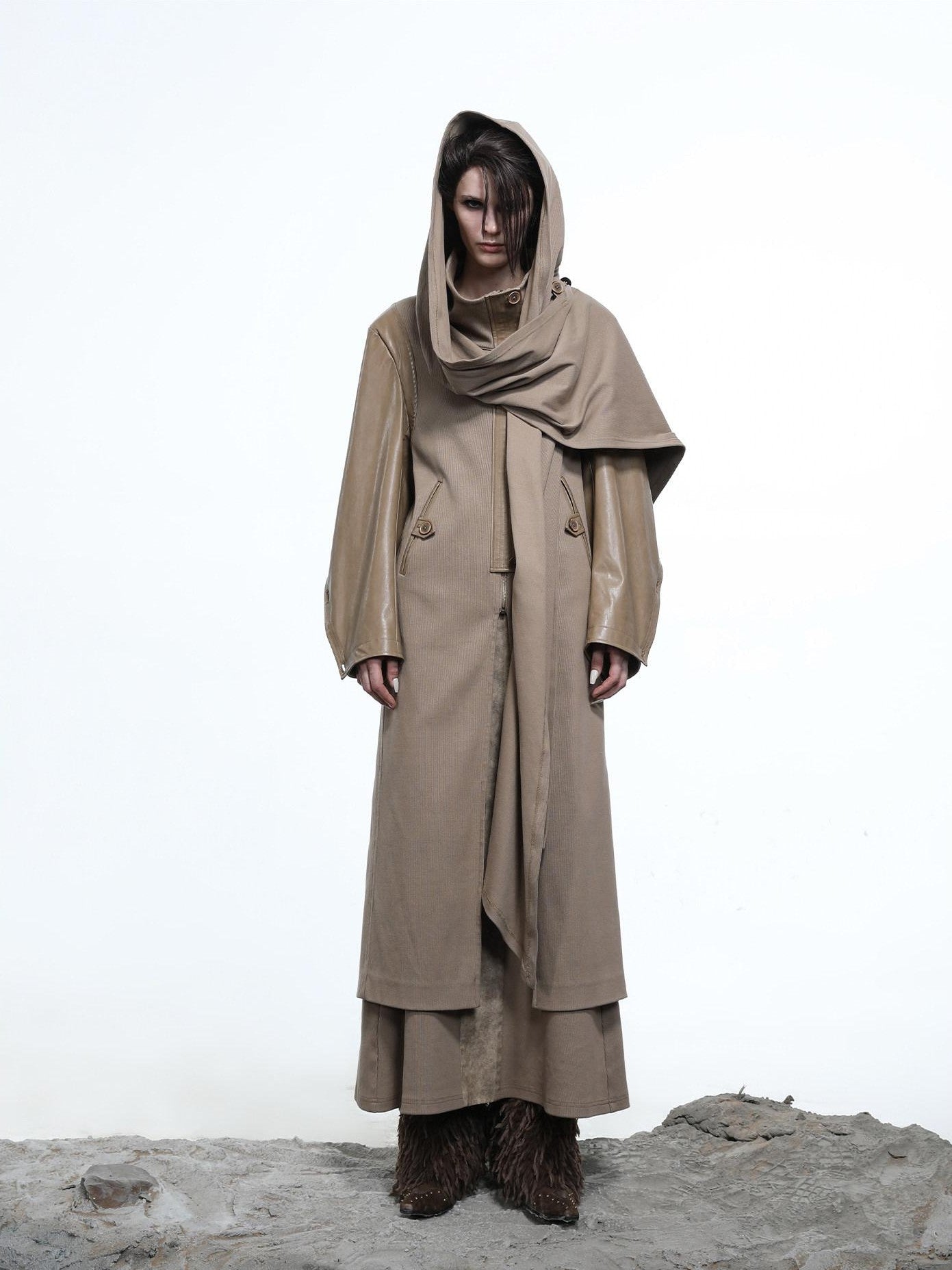 NORTH NODE High Collar Patchwork Pu Texture Women&