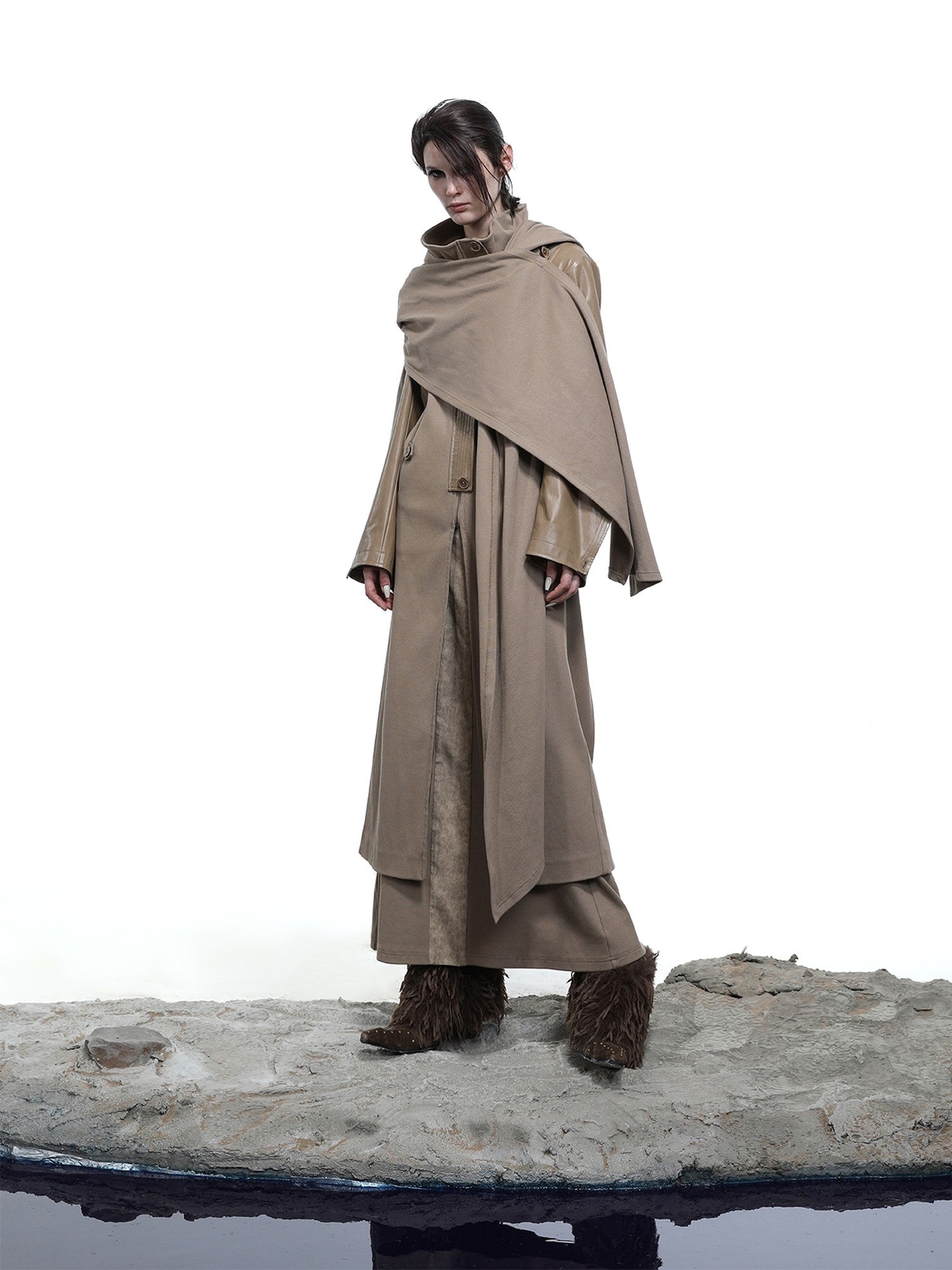 NORTH NODE High Collar Patchwork Pu Texture Women&