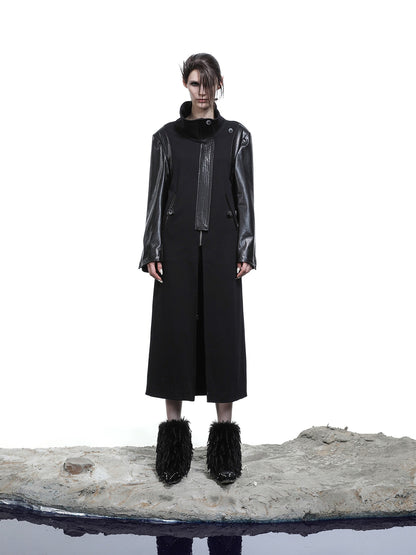 NORTH NODE High Collar Patchwork Pu Texture Women&
