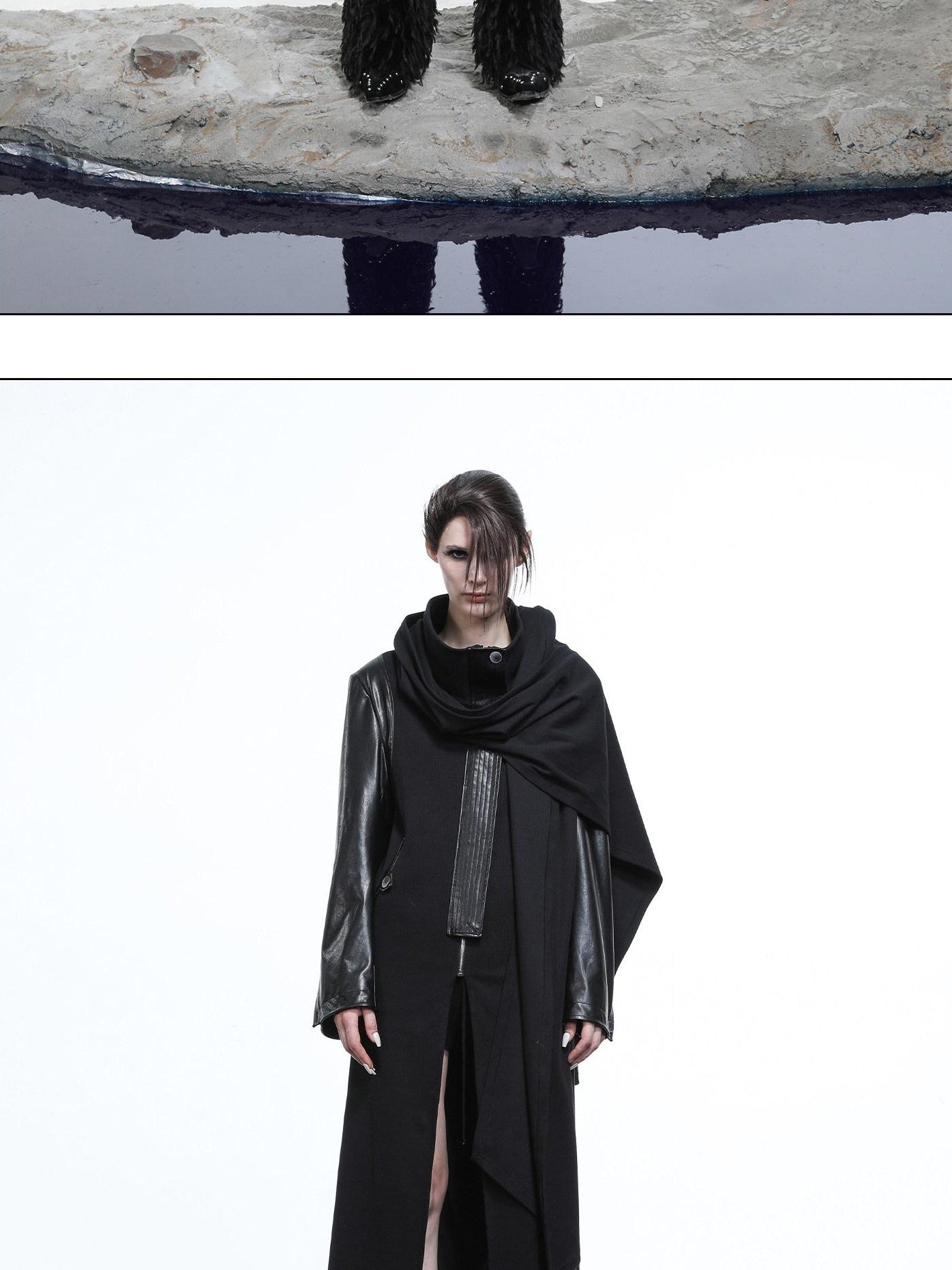 NORTH NODE High Collar Patchwork Pu Texture Women&
