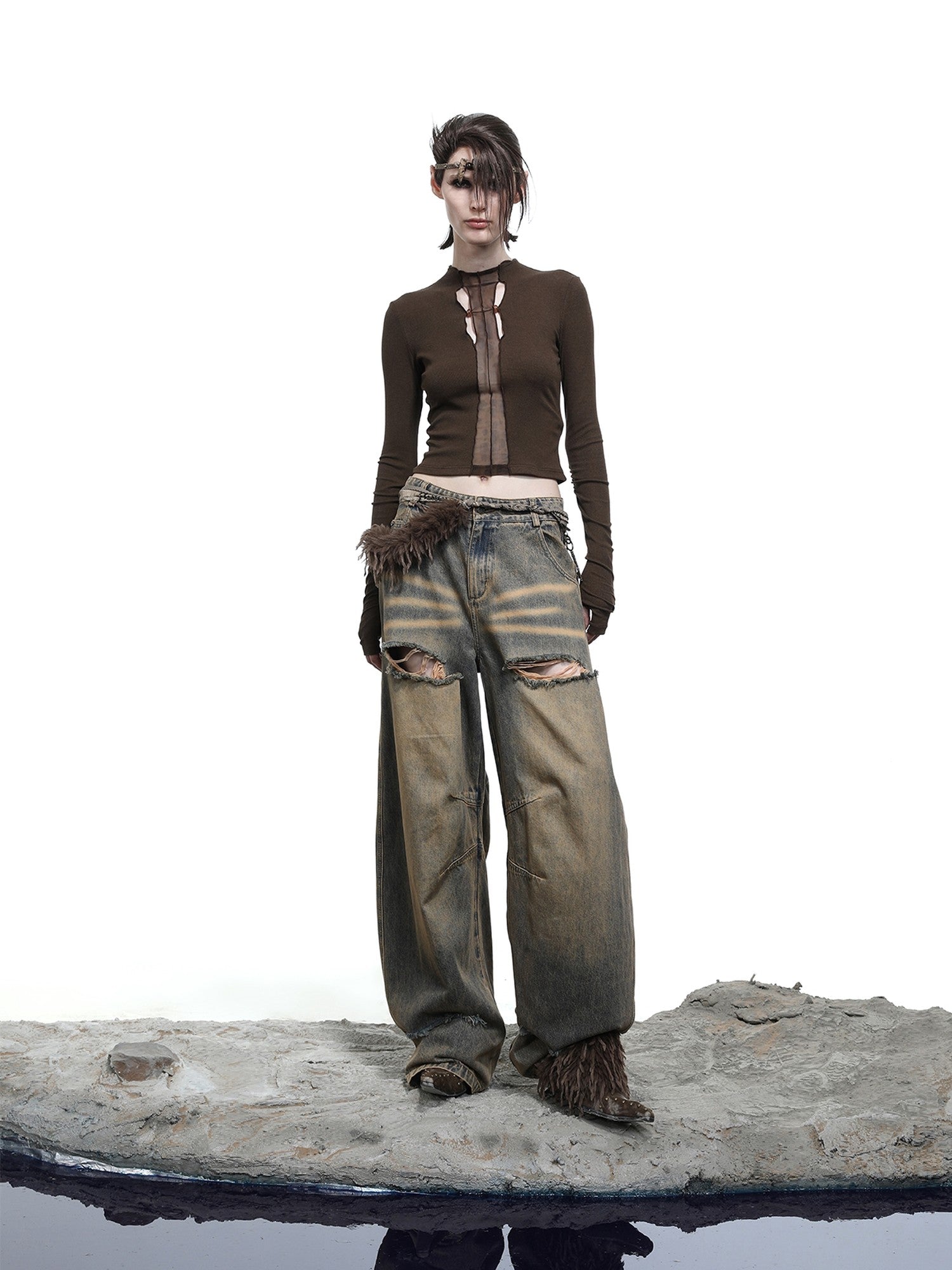 NORTH NODE High Stretch Slim Knit Mesh Panel Women&