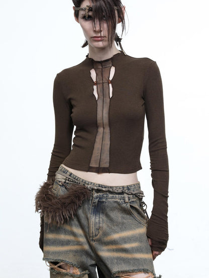 NORTH NODE High Stretch Slim Knit Mesh Panel Women&