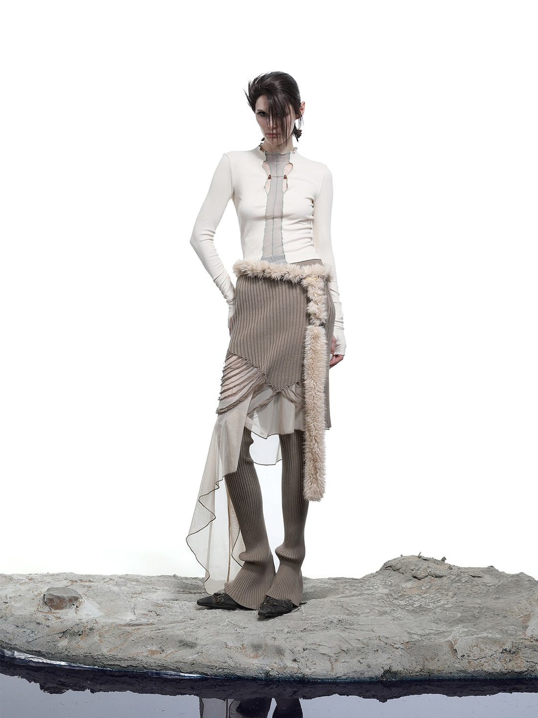 NORTH NODE High Stretch Slim Knit Mesh Panel Women&