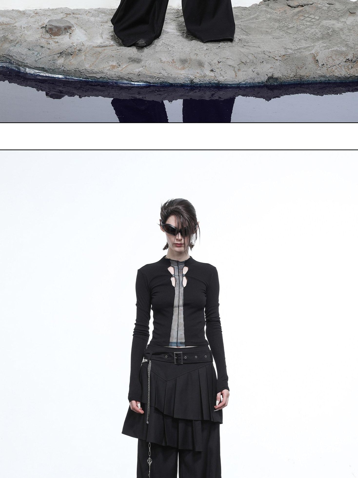 NORTH NODE High Stretch Slim Knit Mesh Panel Women&