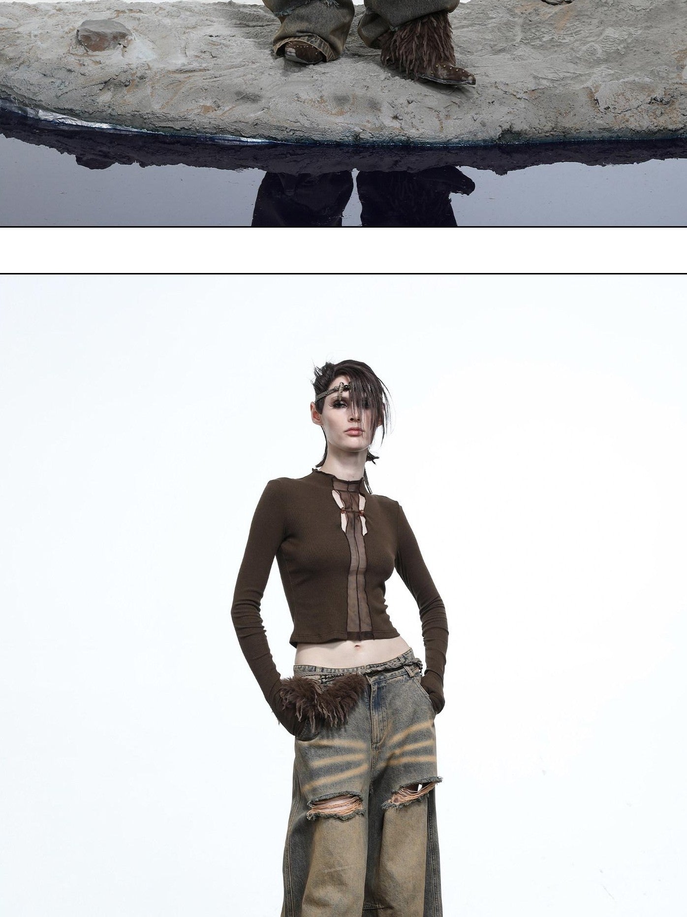 NORTH NODE High Stretch Slim Knit Mesh Panel Women&