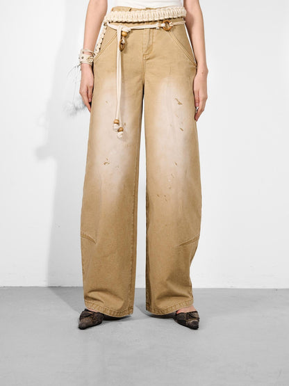 NORTH NODE Khaki Dirty Wash Distressed Curved Cut Women&