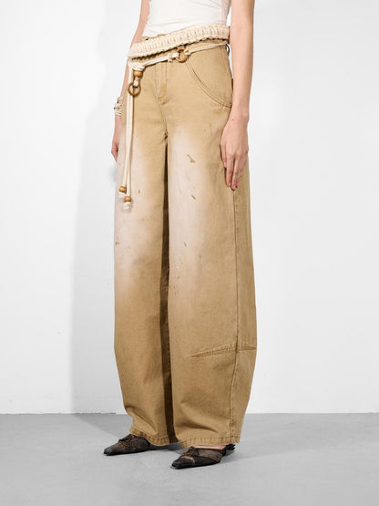 NORTH NODE Khaki Dirty Wash Distressed Curved Cut Women&