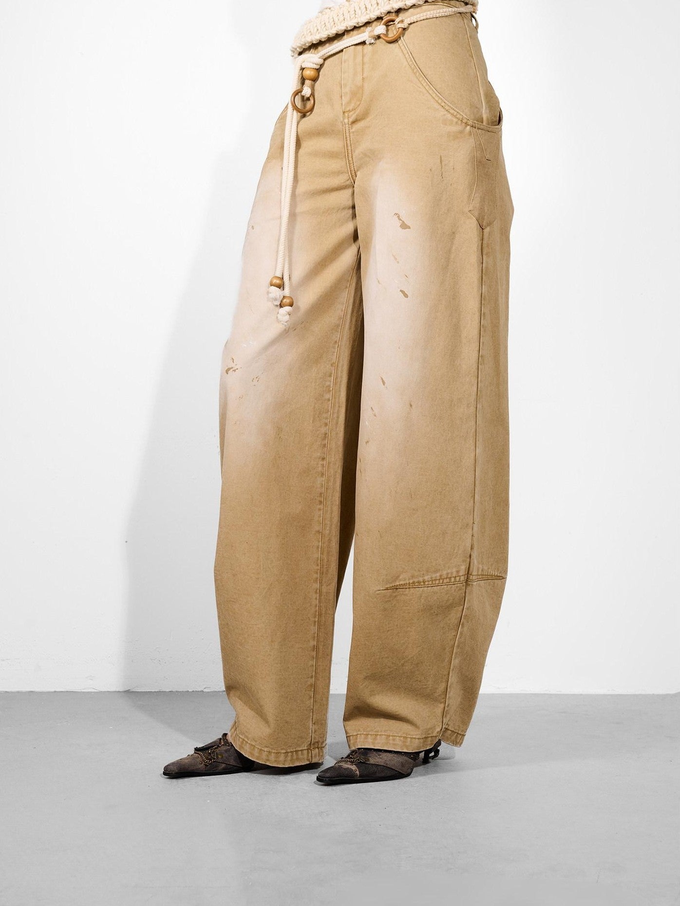 NORTH NODE Khaki Dirty Wash Distressed Curved Cut Women&