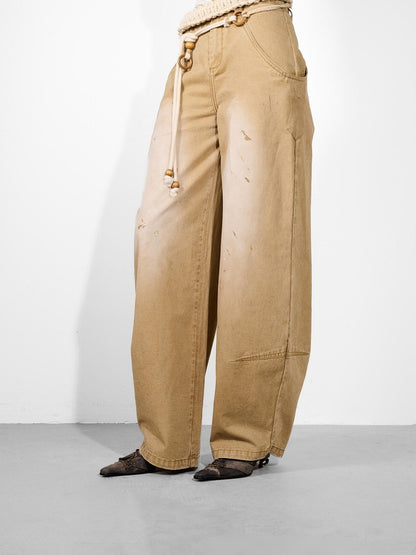 NORTH NODE Khaki Dirty Wash Distressed Curved Cut Women&