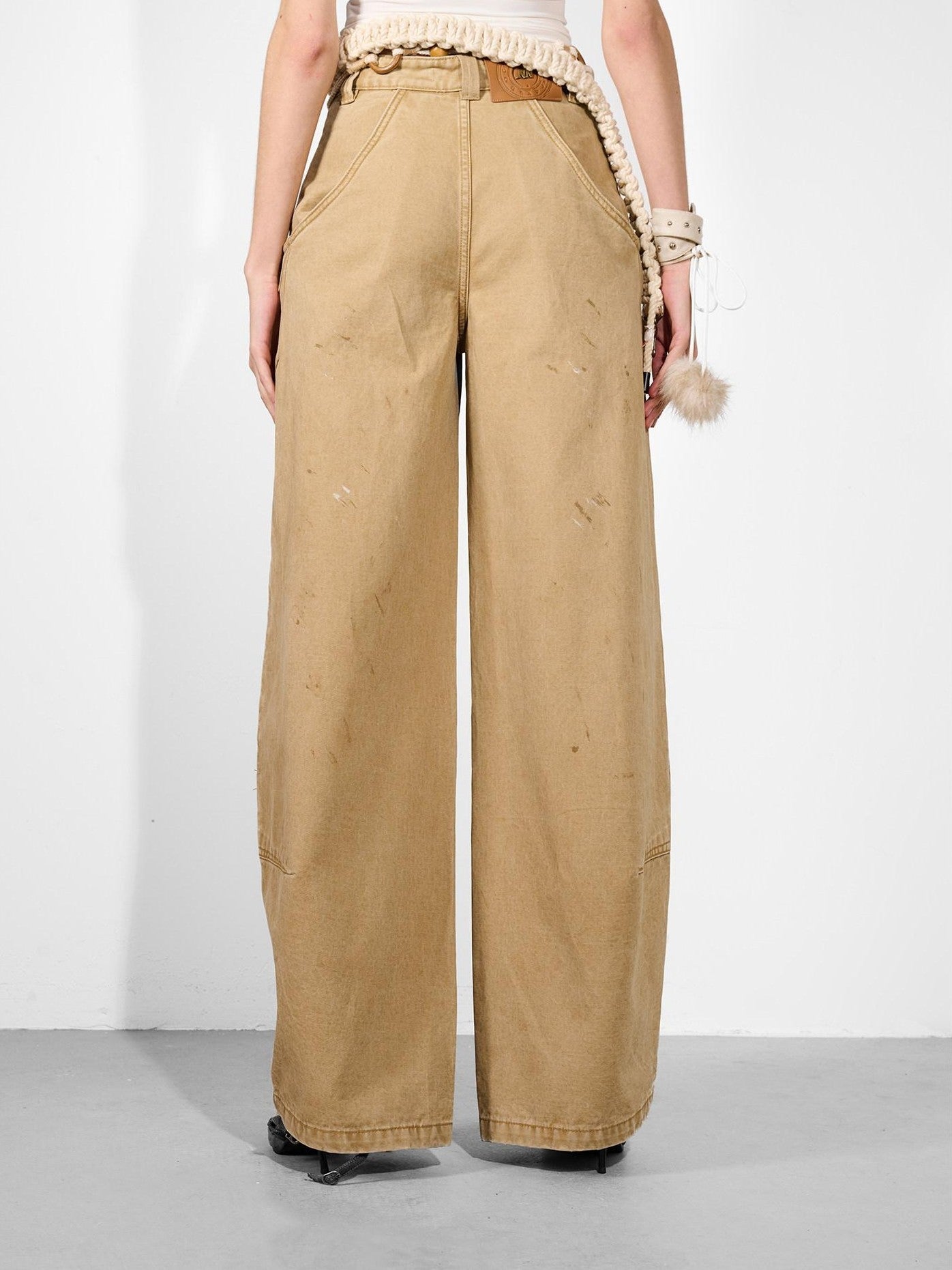 NORTH NODE Khaki Dirty Wash Distressed Curved Cut Women&