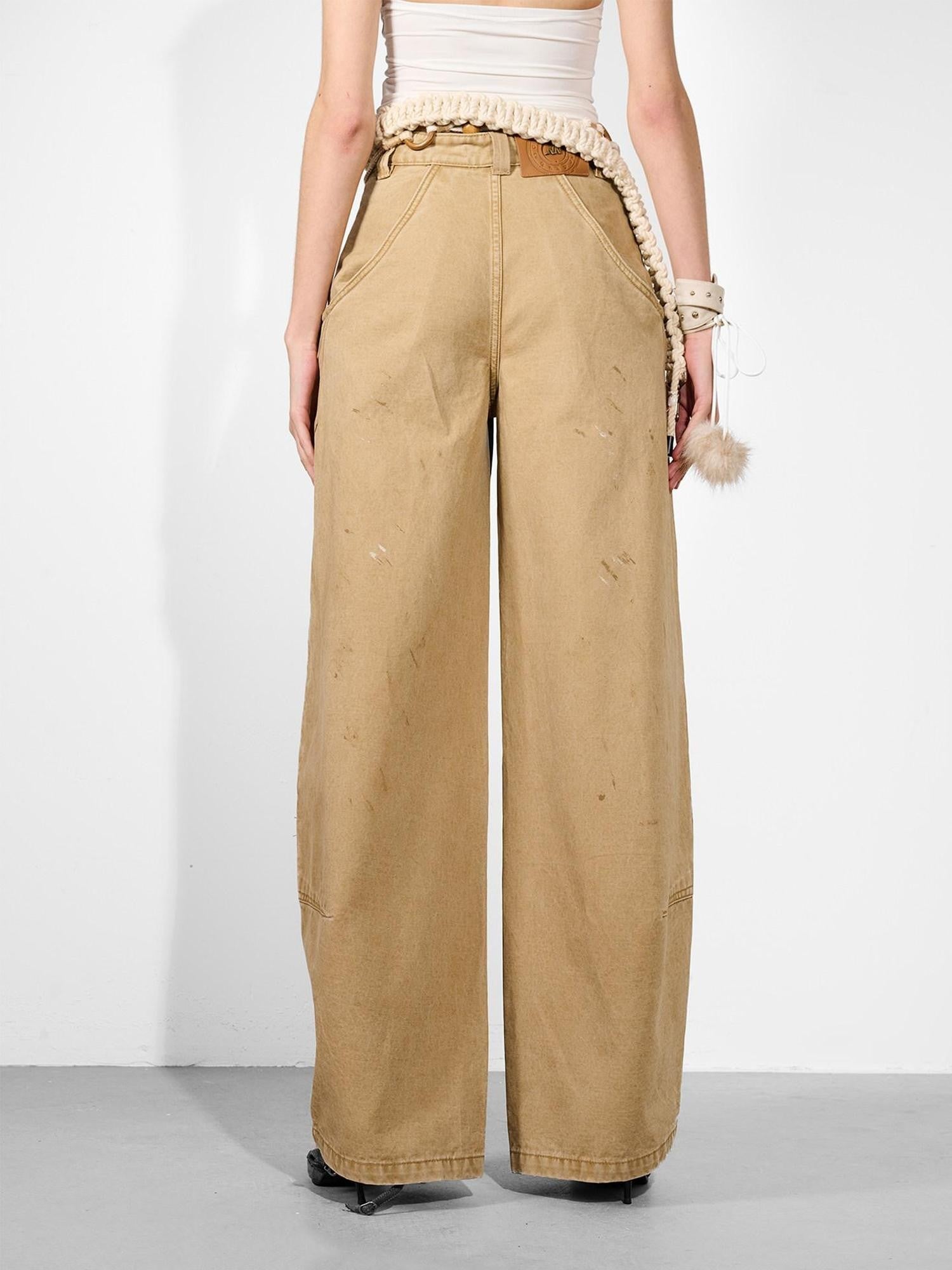 NORTH NODE Khaki Dirty Wash Distressed Curved Cut Women&