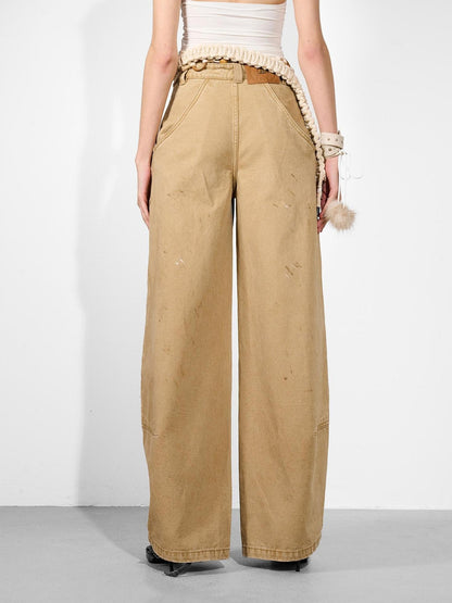 NORTH NODE Khaki Dirty Wash Distressed Curved Cut Women&