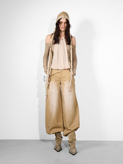 NORTH NODE Khaki Dirty Wash Distressed Curved Cut Women&