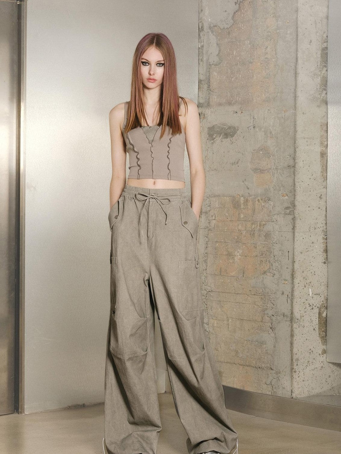 NORTH NODE Khaki Drawstring Cargo Pockets Paratrooper Women&