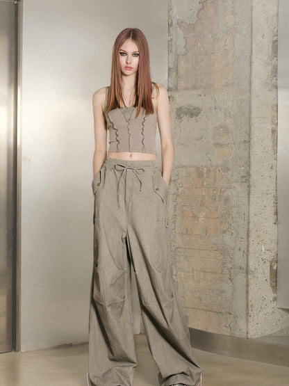 NORTH NODE Khaki Drawstring Cargo Pockets Paratrooper Women&