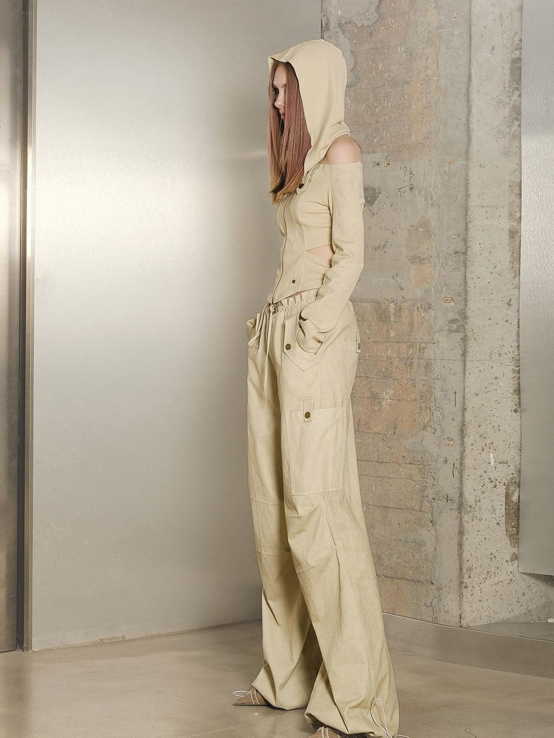 NORTH NODE Khaki Drawstring Cargo Pockets Paratrooper Women&
