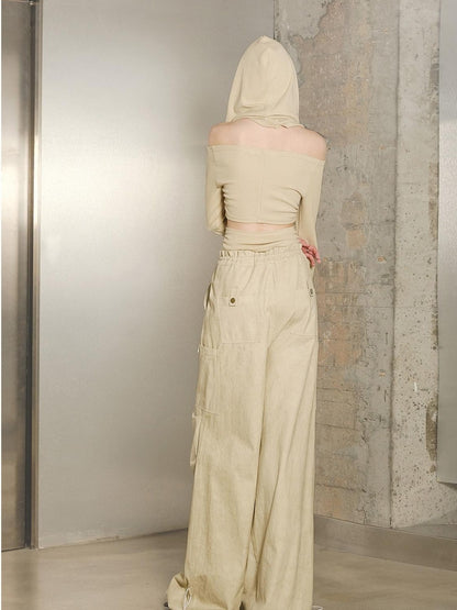 NORTH NODE Khaki Drawstring Cargo Pockets Paratrooper Women&