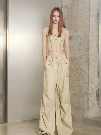 NORTH NODE Khaki Drawstring Cargo Pockets Paratrooper Women&