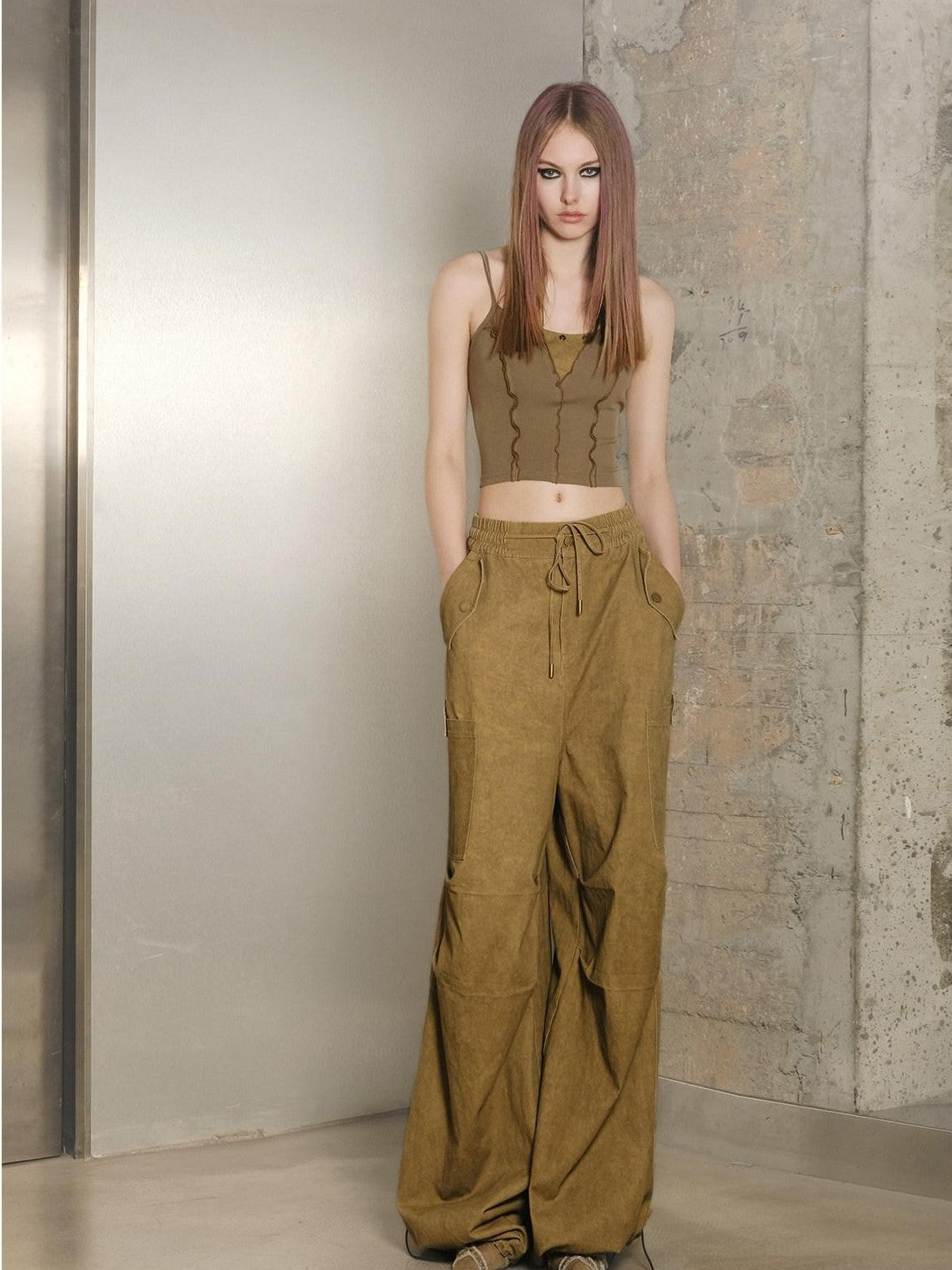 NORTH NODE Khaki Drawstring Cargo Pockets Paratrooper Women&