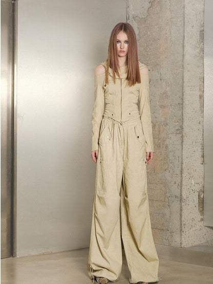 NORTH NODE Khaki Drawstring Paratrooper Pocket Hooded Women&
