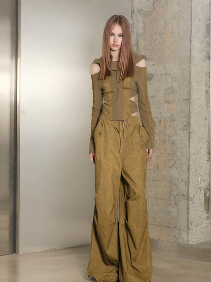 NORTH NODE Khaki Drawstring Paratrooper Pocket Hooded Women&