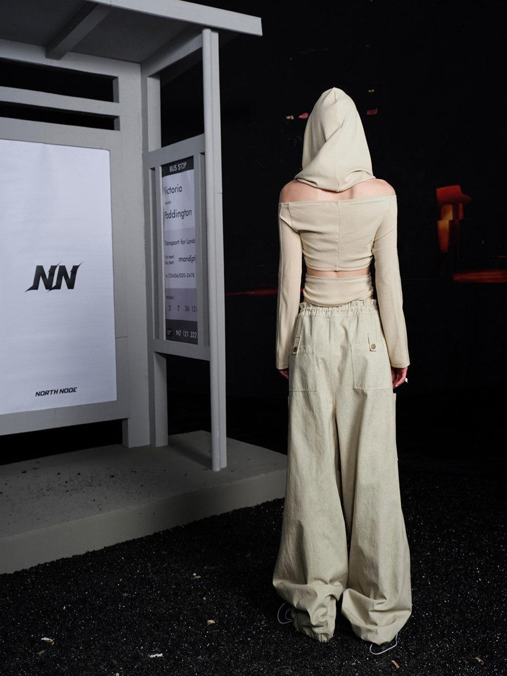 NORTH NODE Khaki Drawstring Paratrooper Pocket Hooded Women&